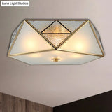 Traditional Geometric Curved Frosted Glass Panel Ceiling Flush Mount - 4/5 Lights Light In Brass