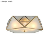 Traditional Geometric Curved Frosted Glass Panel Ceiling Flush Mount - 4/5 Lights Light In Brass
