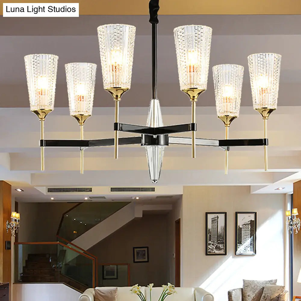 Traditional Glass Cone Pendant Chandelier - Clear 6/8 Lights Ideal For Living Room