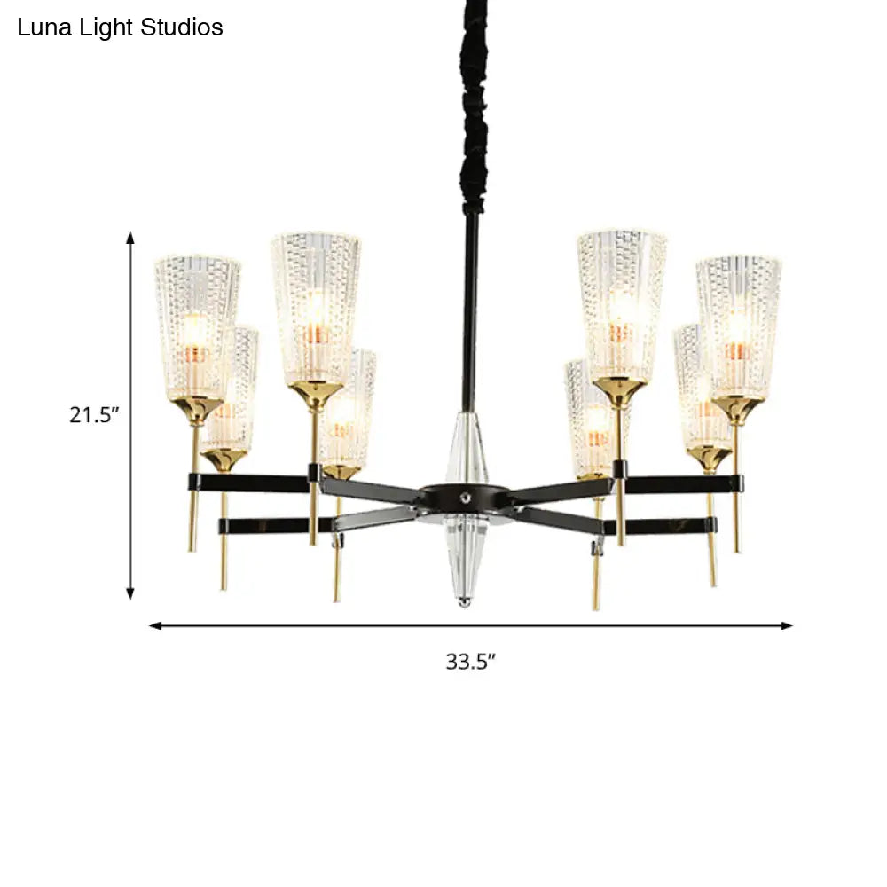 Traditional Glass Cone Pendant Chandelier - Clear 6/8 Lights Ideal For Living Room