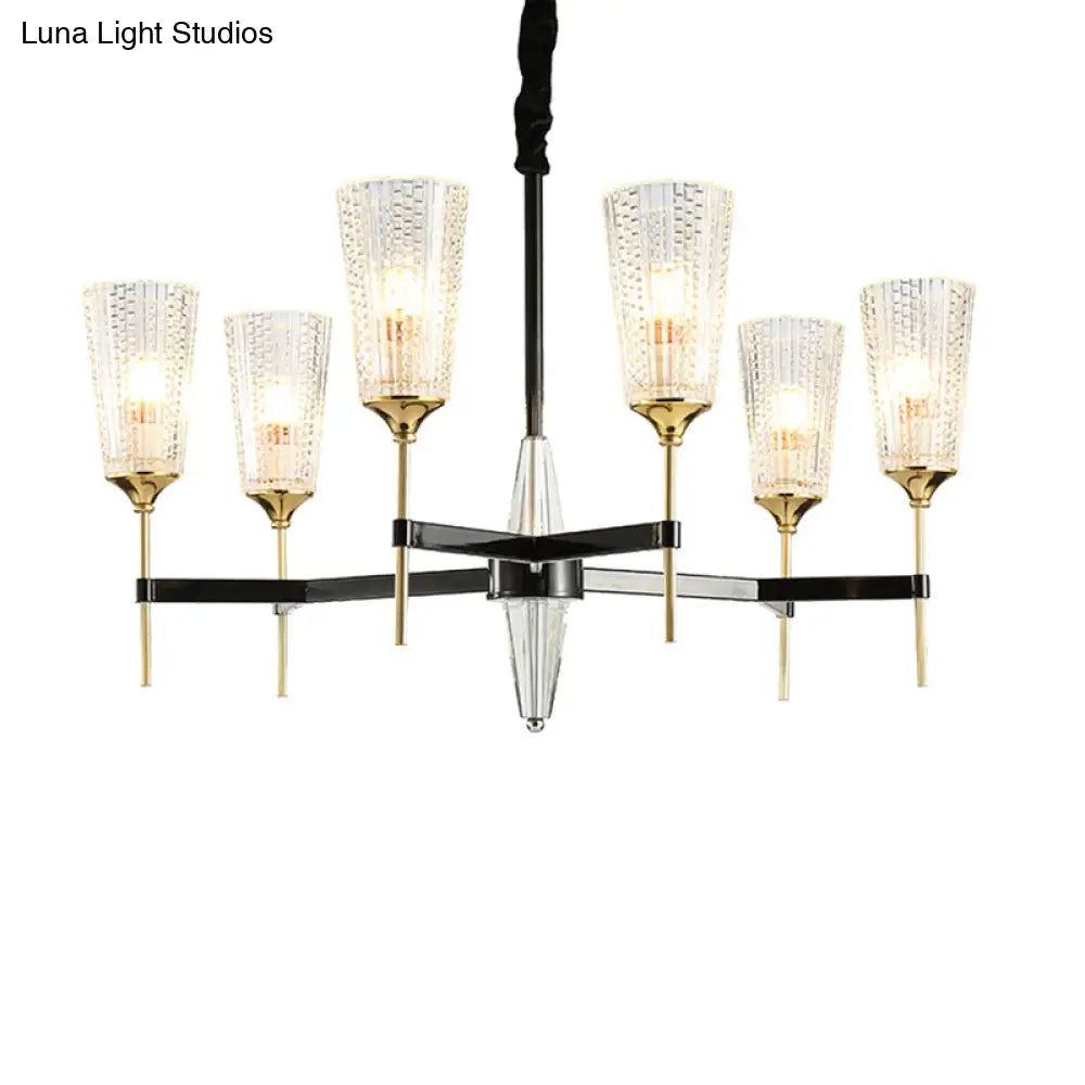 Traditional Glass Cone Pendant Chandelier - Clear 6/8 Lights Ideal For Living Room