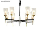 Traditional Glass Cone Pendant Chandelier - Clear 6/8 Lights Ideal For Living Room
