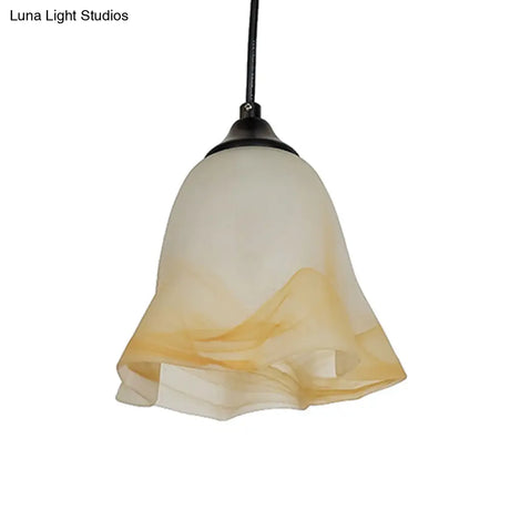Traditional Glass Pendant Light With Flower/Cone Shape For Living Room
