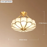 Traditional Glass Petal Brass Semi-Flush Ceiling Light Fixture