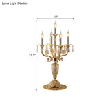Traditional Gold Candlestick Table Lamp With Crystal Spears And Optional Fabric Bell Shade - Set Of