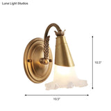 Traditional Gold Cone Vanity Lighting - White Glass 1/2/3-Head Bathroom Wall Lamp With Lettuce Trim