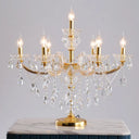 Traditional Gold Crystal Candelabra Table Lamp With 7 Bulbs - Elegant Nightstand Light For Bedroom