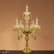 Traditional Gold Crystal Candelabra Table Lamp With White Bell Fabric Shade (5/6 Heads) Nightstand