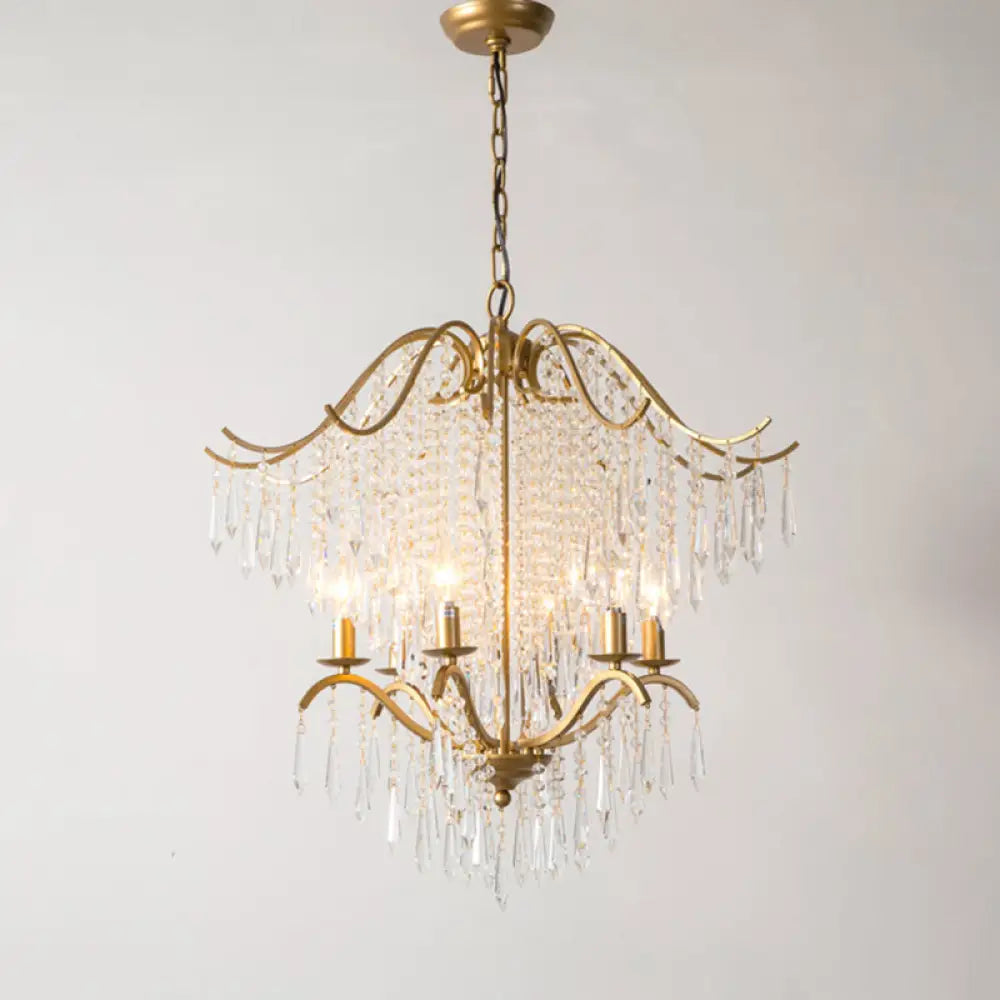 Traditional Gold Crystal Candle Chandelier With Elegant Tassel Design 4 /