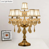 Traditional Gold Crystal Candlestick Table Lamp With White Bell Fabric Shade