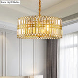 Traditional Gold Crystal Chandelier Pendant Light - 3/4 Lights Drum Hanging Lamp