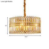 Traditional Gold Crystal Chandelier Pendant Light - 3/4 Lights Drum Hanging Lamp