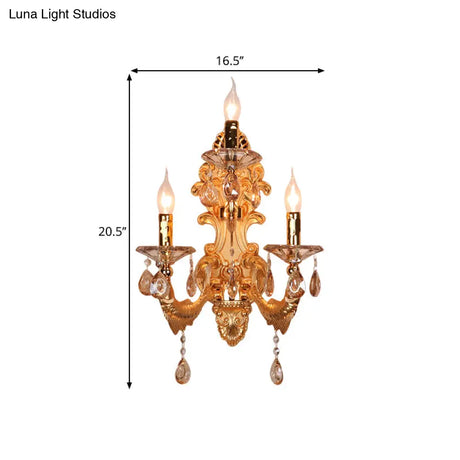 Traditional Gold Crystal Droplets Wall Sconce With 3-Head Candelabra - Elegant Lighting Fixture