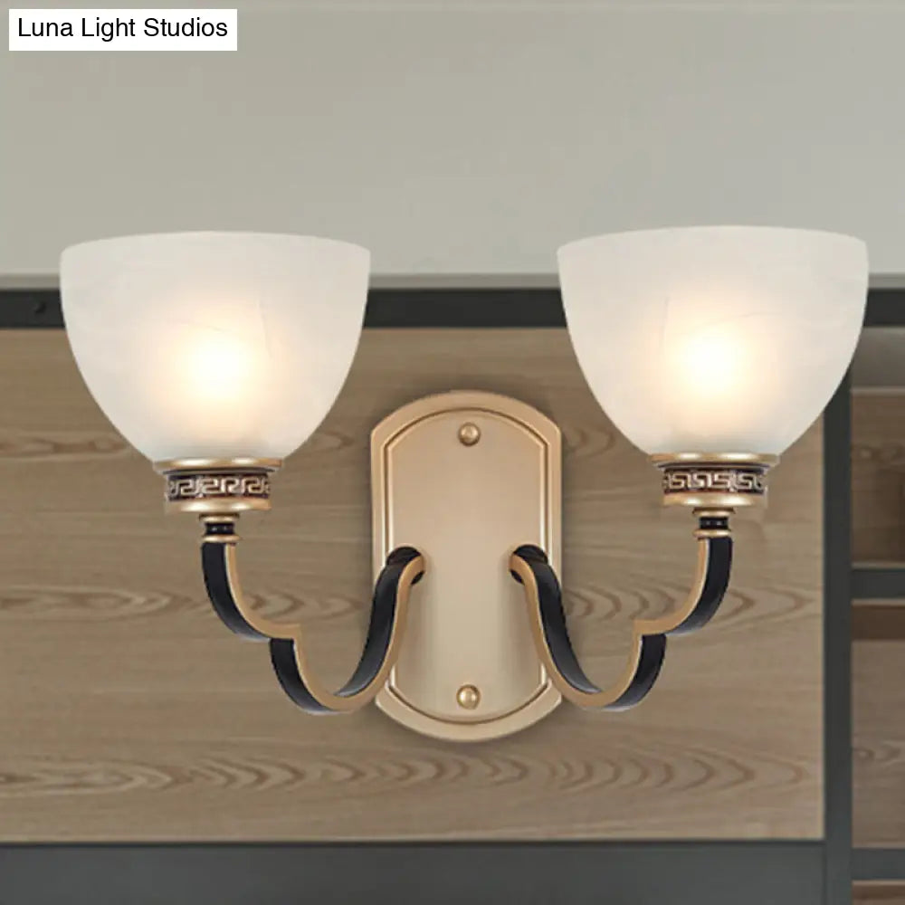 Traditional Gold Dome Wall Mount Sconce Light With Frosted Glass And Wavy Arm Ideal For Living Rooms