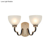 Traditional Gold Dome Wall Mount Sconce Light With Frosted Glass And Wavy Arm Ideal For Living Rooms