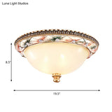 Traditional Gold Domed Glass Ceiling Mounted Lamp - 16’/19.5’ Wide 3 - Head Flush Lighting For