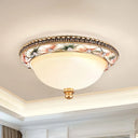 Traditional Gold Domed Glass Ceiling Mounted Lamp - 16’/19.5’ Wide 3 - Head Flush Lighting For