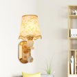Traditional Gold Finish Bedroom Wall Lamp With Scalloped Fabric Shade