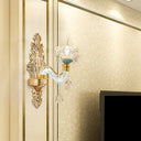 Traditional Gold Floral Wall Sconce With Clear Glass Fixture For Living Room