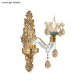 Traditional Gold Floral Wall Sconce With Clear Glass Fixture For Living Room