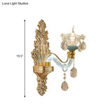 Traditional Gold Floral Wall Sconce With Clear Glass Fixture For Living Room