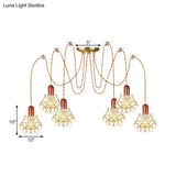 Traditional Gold Flower Bedroom Pendant Light - 2/3/4-Head Clear Water Glass Swag Lamp