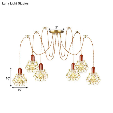 Traditional Gold Flower Bedroom Pendant Light - 2/3/4-Head Clear Water Glass Swag Lamp