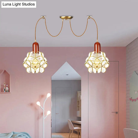 Traditional Gold Flower Bedroom Pendant Light - 2/3/4-Head Clear Water Glass Swag Lamp