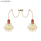Traditional Gold Flower Bedroom Pendant Light - 2/3/4-Head Clear Water Glass Swag Lamp