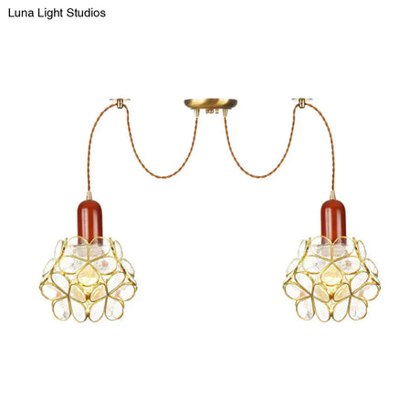 Traditional Gold Flower Bedroom Pendant Light - 2/3/4-Head Clear Water Glass Swag Lamp