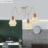 Traditional Gold Flower Bedroom Pendant Light - 2/3/4-Head Clear Water Glass Swag Lamp