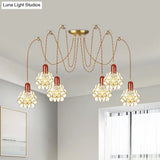 Traditional Gold Flower Bedroom Pendant Light - 2/3/4-Head Clear Water Glass Swag Lamp