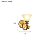 Traditional Gold Frosted Glass Vanity Light Fixture - 1/2/3 Lights Cup Shape/Bell Bathroom Wall