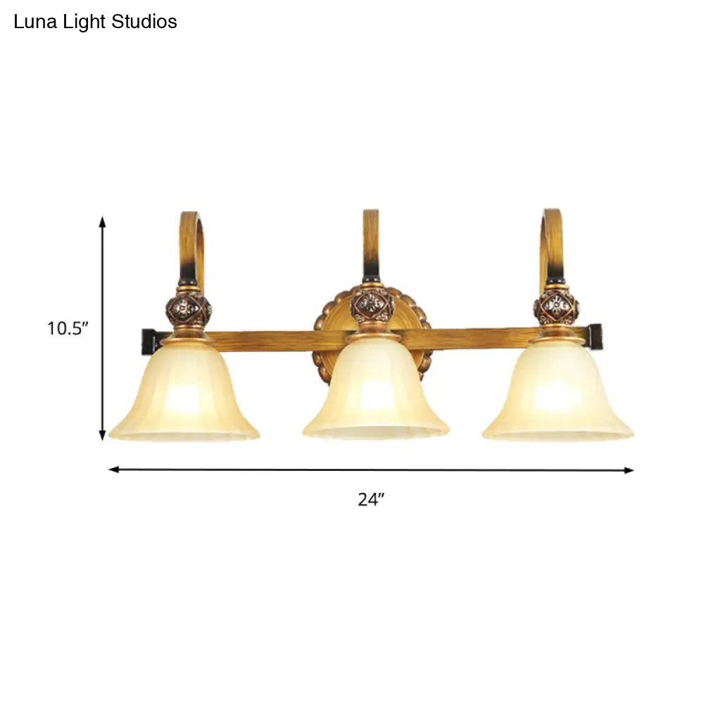 Traditional Gold Frosted Glass Vanity Light Fixture - 1/2/3 Lights Cup Shape/Bell Bathroom Wall