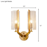 Traditional Gold Glass Wall Sconce Lamp With Clear Tube Bulbs Ideal Bedside Lighting Fixture
