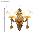 Traditional Gold Lily Wall Lamp With Ribbed Glass - Perfect Living Room Light