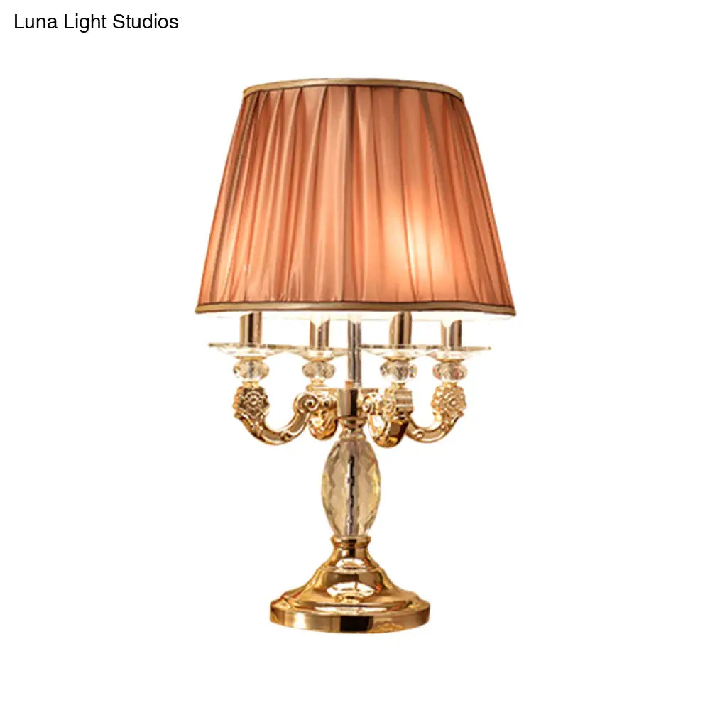 Traditional Gold Metal Candelabra Table Lamp With Crystal Raindrops