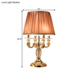 Traditional Gold Metal Candelabra Table Lamp With Crystal Raindrops