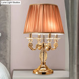 Traditional Gold Metal Candelabra Table Lamp With Crystal Raindrops