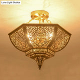 Traditional Gold Metal Semi Flush Mount Light - Bowl Dining Room Ceiling Fixture