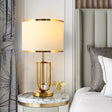 Traditional Gold Metal Table Lamp With Intersected Frame And White Fabric Shade