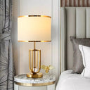 Traditional Gold Metal Table Lamp With Intersected Frame And White Fabric Shade