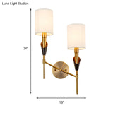 Traditional Gold Metal Wall Sconce Light With Fabric Shade - Cylinder Design
