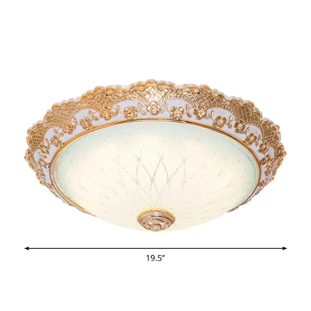 Traditional Gold Opaline Glass Ceiling Light - Led Flush Mount Fixture (14/16/19.5 W)