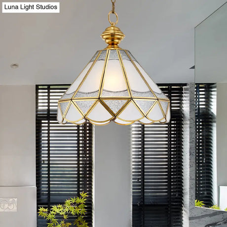 Traditional Gold Scallop Pendant Lamp With Frosted Glass 1 Light Ceiling Fixture For Living Room