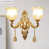 Traditional Gold Sconce Light With Frosted Glass Floral Design - Ideal For Living Room Wall Lighting