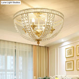 Traditional Gold Semi Flush Mount Ceiling Light With Crystal Strands - 3-Lights