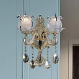 Traditional Gold Semi-Open Flower Frosted Glass Sconce For Living Room Wall. 2 /