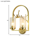 Traditional Gold Wall Sconce With Bird Deco - Cylindrical Metal Fixture