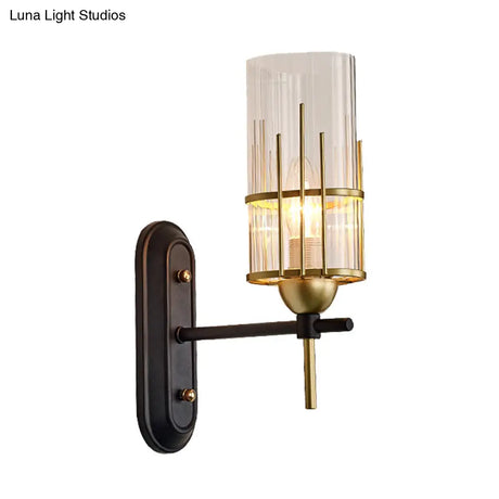 Traditional Gold Wall Sconce With Clear Glass Shade - 1 Bulb Light Fixture
